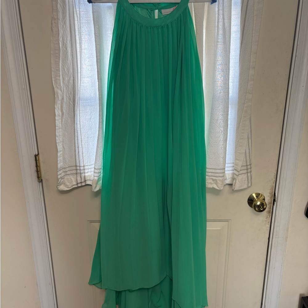 Elegant Green Women's High Low Pleated Dress